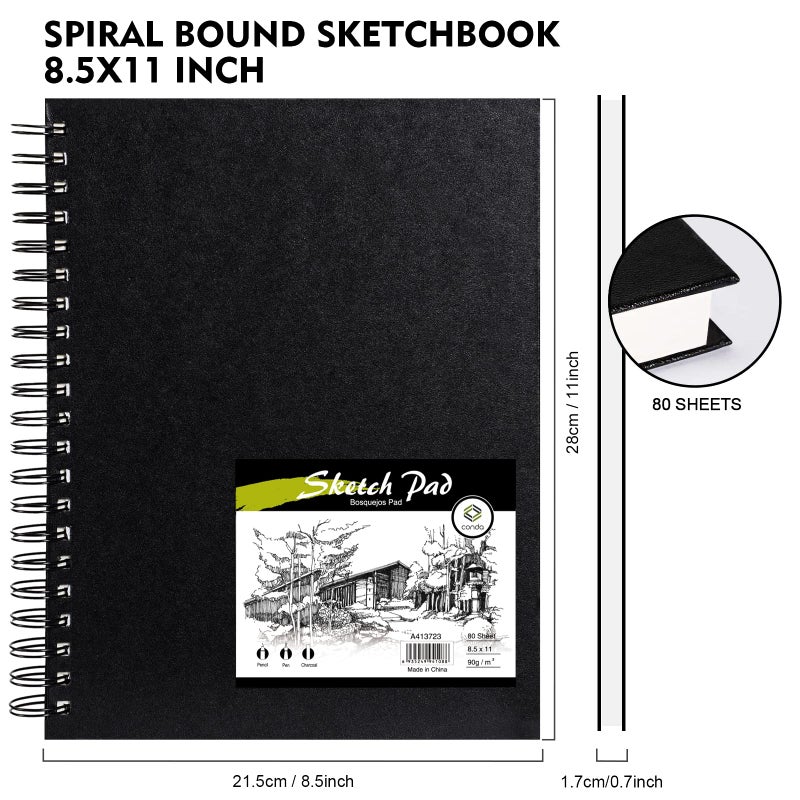 Conda 8.5"x11" Hardbound Sketch Book, Double-Sided Hardcover Sketchbook, Spiral Sketch Pad, Durable Acid Free Drawing Art Paper for Adults - Image 5